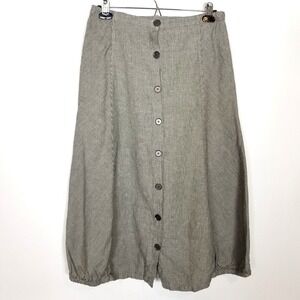 XCVI Women Button Front Balloon Midi Skirt Sz S Linen Blend Striped Gray Boho